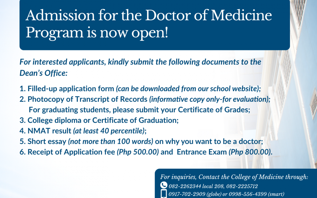 We are happy to inform you that we are now accepting applicants to our Doctor of Medicine Program for AY 2023-2024.
