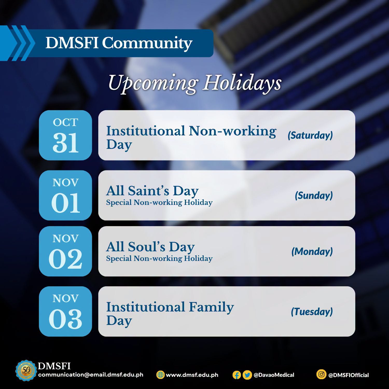 Upcoming Holidays – Oct-Nov 2026